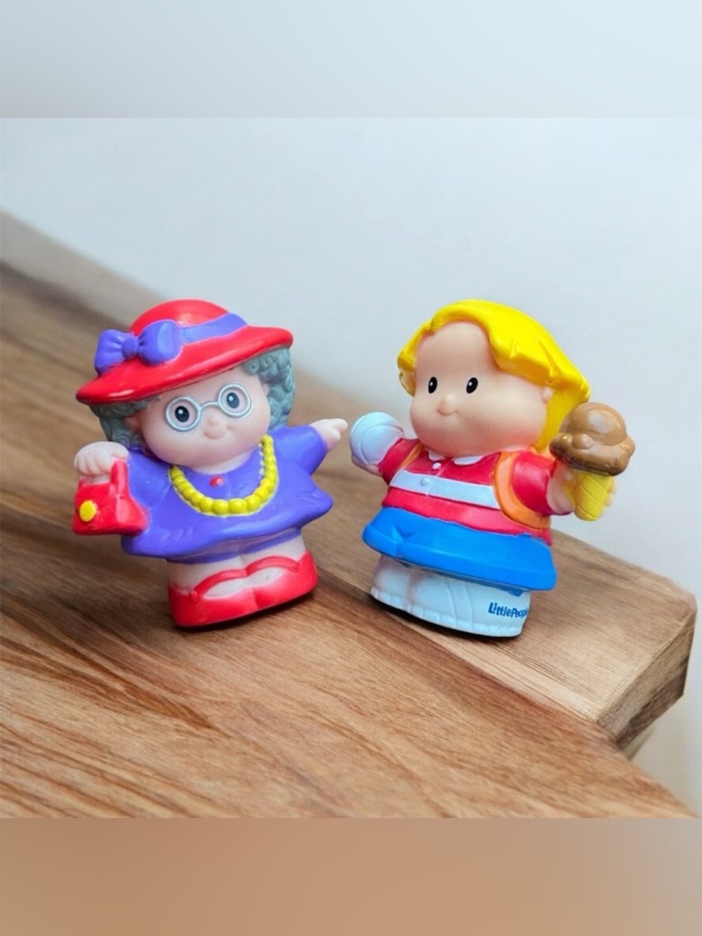 Fisher Price Little People Set of 2 Old Lady Grandma & Eddie Ice Cream Figurines